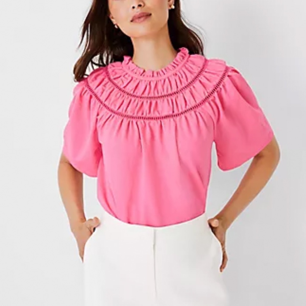 Ann Taylor Women’s Flutter Sleeve Top Barbiecore Hot Pink Office Siren NEW Sz XS